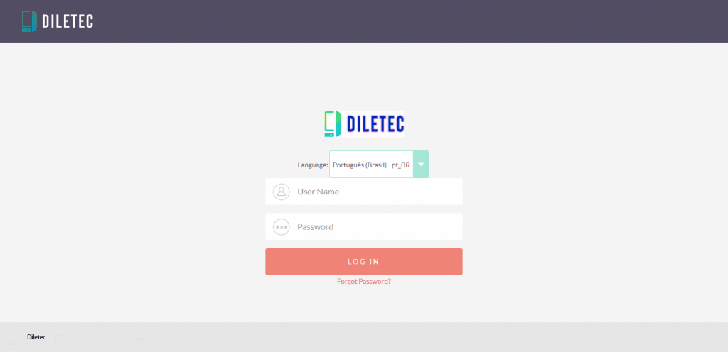 Tela de login CRM - Diletec