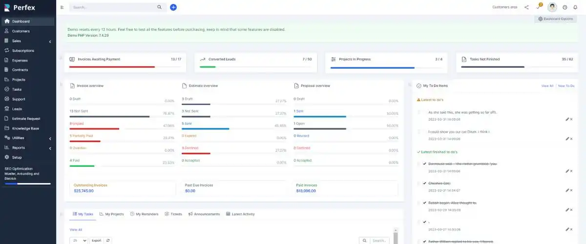 Dashboard Perfex CRM - O que é o Perfex CRM? 