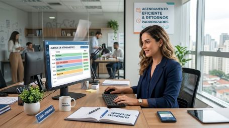 Home 69 Agenda e atendimento: como padronizar retornos, aprenda por que retornos despadronizados custam dinheiro e como padronizar retorno com janela clara, próximo passo registrado, tarefas com status e comunicação no timing certo, conectando agenda e atendimento.