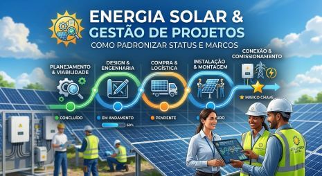 Home 69 Energia solar e gestão de projetos, aprenda como padronizar status e marcos para reduzir retrabalho, atrasos e divergências entre comercial, projetos e administrativo.